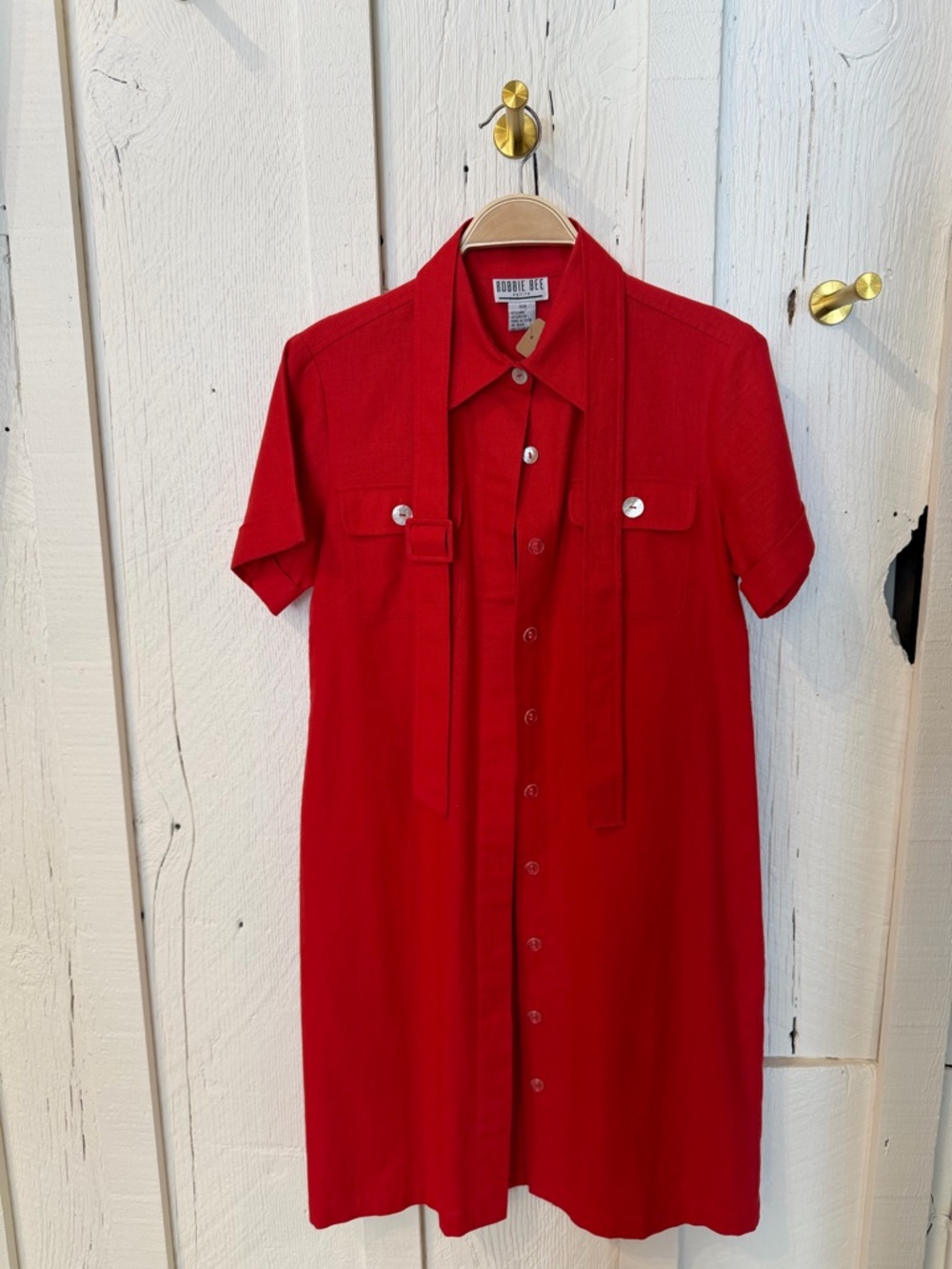 Robbie Bee Red Button-Front Shirt Dress with Neck Ties